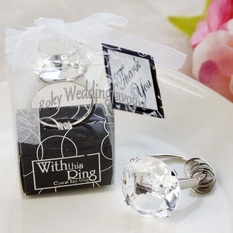 200PCS With This Ring Diamond Ring Keyring Engagement Ring Keychain favors with Gift Box and "For You" Tag Party favors