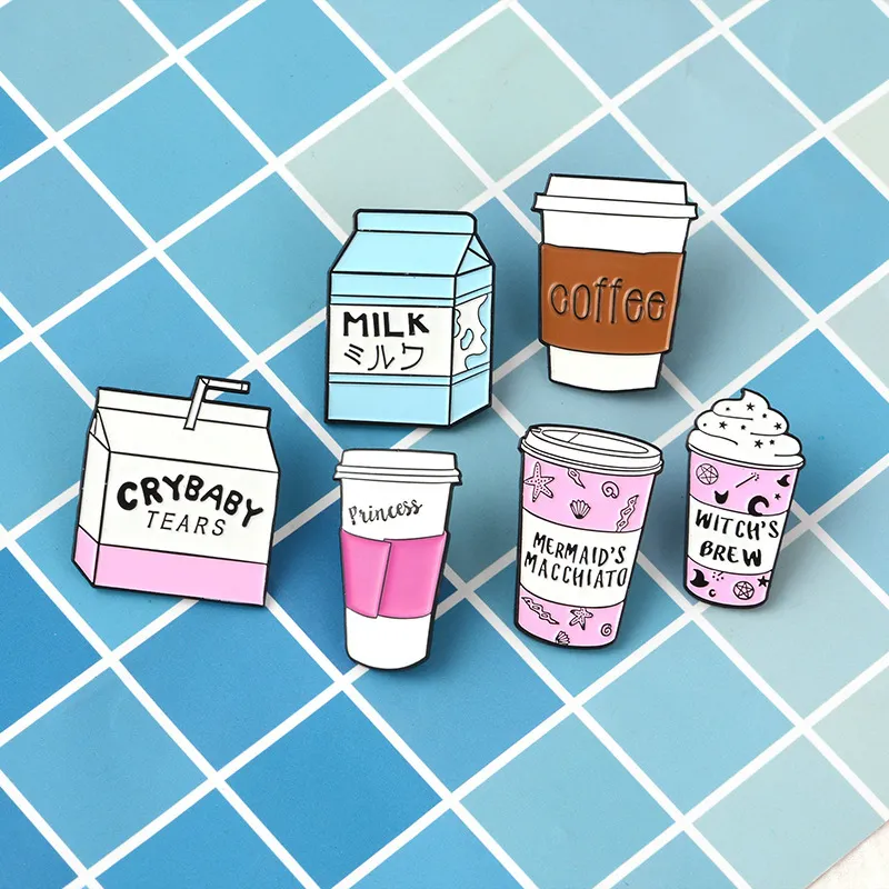 Collection de tasses ! Mini dessin animé glace flotteur tasse à café sorcière brassage lait boîte broches sorcière épinglettes Wicca sorcellerie bijoux