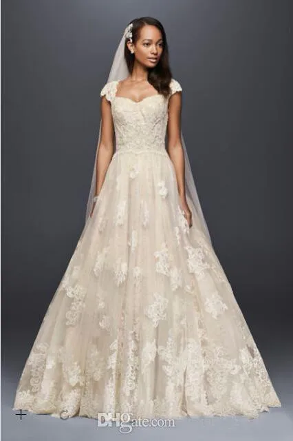 Oleg cassini cap sleeve wedding dress hotsell