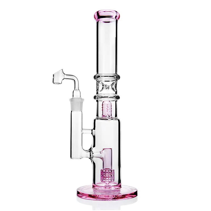 Pembe Bong Buz Tutucu Nargile Cam Su Bongs Teçhizatlar Percolater Dab Rig Boru Geri Dönüştürü 18mm Banger Sigara