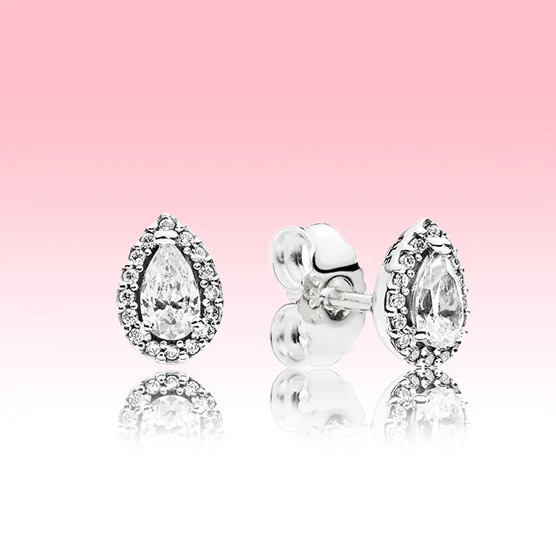 Sparkling Teardrop Halo Stud Boucles d'oreilles Cute Women Wedding Jewelry avec coffret original pour Pandora 925 Silver tear drops Boucle d'oreille