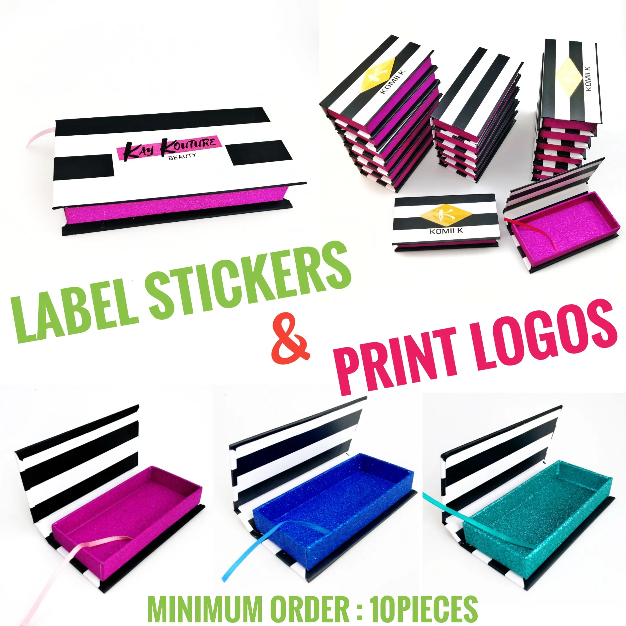 Custom logo * (lila / grön / blå) rektangulära zebra ränder Falska ögonfransar Förpackningsbox 3d 25mm mink lash box magnetfodral customizable dhl