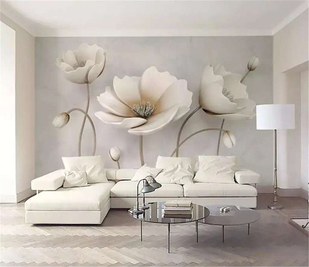 Custom Wallpaper 3D Nordic Elegant Flower Marble Texture Living Room Bedroom Background Wall Decoration Mural Wallpaper