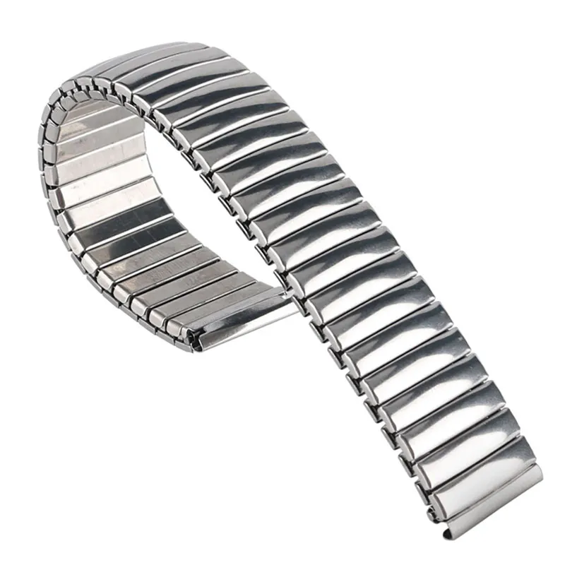 Silver 18mm Band Width Stainless Steel Expansion Wrist Watch Buckle Band Strap Mens Womens + 2 Spring Bars