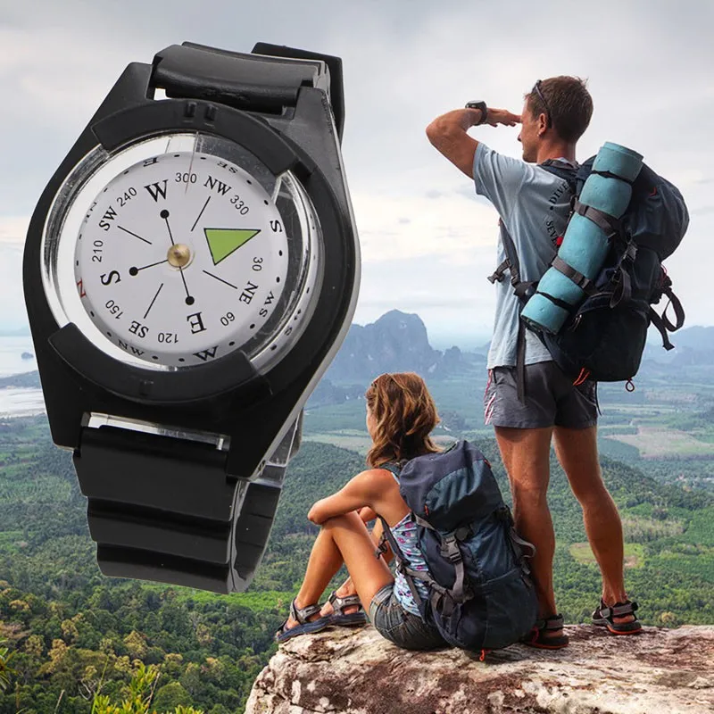 Boussole de poignet tactique spéciale pour la bande noire de montre de survie en plein air