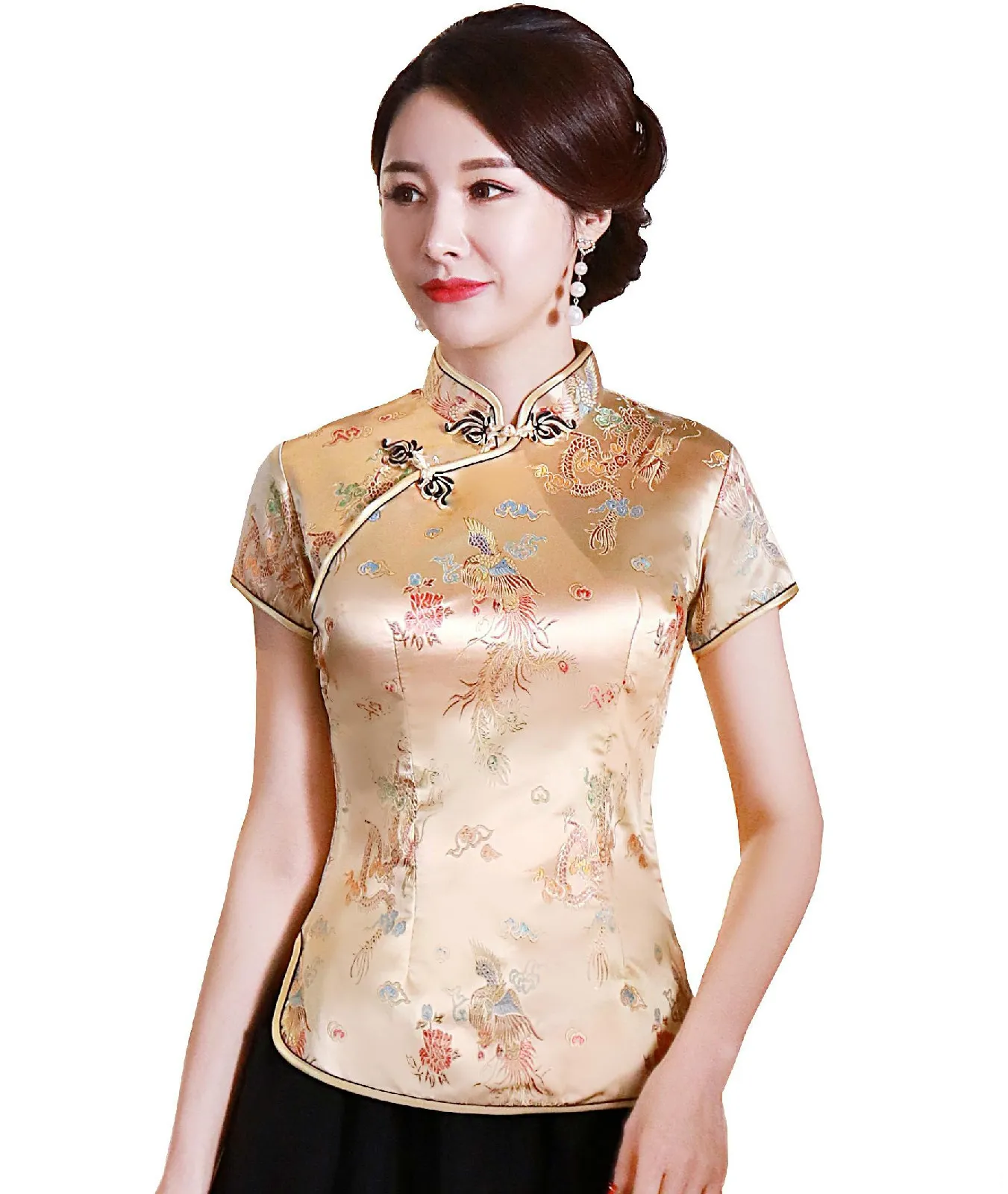 Qipao Shanghai Story Phoenix Chinese Top Traditional China S Faux Seda China Dragón y