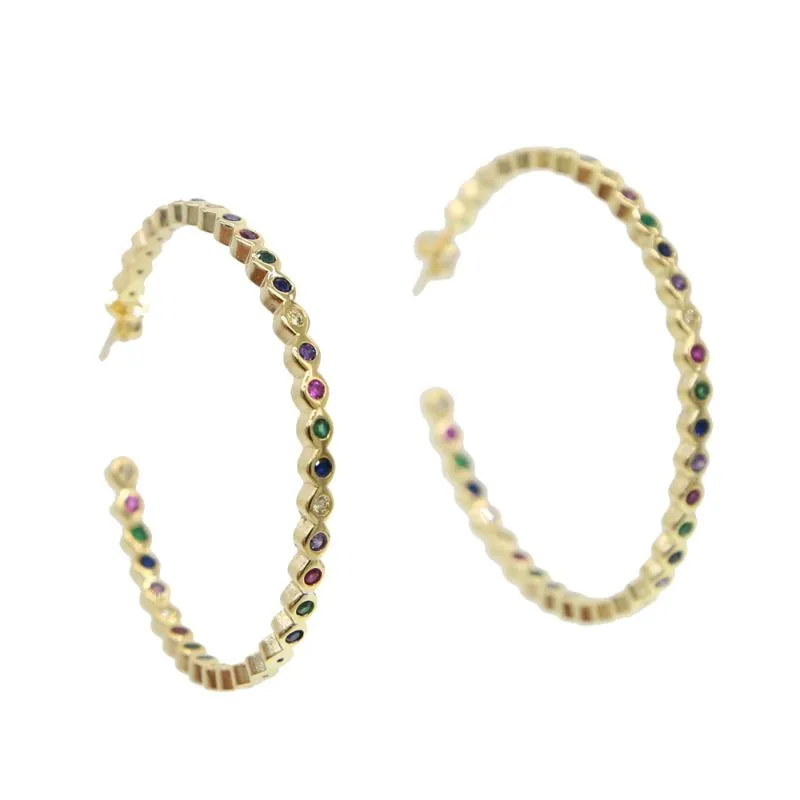 Rainbow cz delicate colorful bead Hoop Earrings For Women simple multi color stone romantic Large Circle Earring Fashion Jewelry