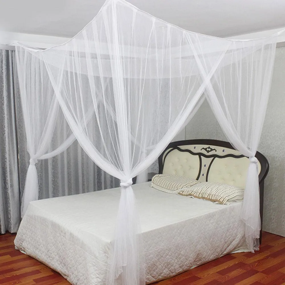 4 Drzwi otwarte 4 Corner Square Bed Canopdy Siatka Prostokąt Eleganckie Moskitiera Składana Sleeping Bed Net Net Net King Queen King