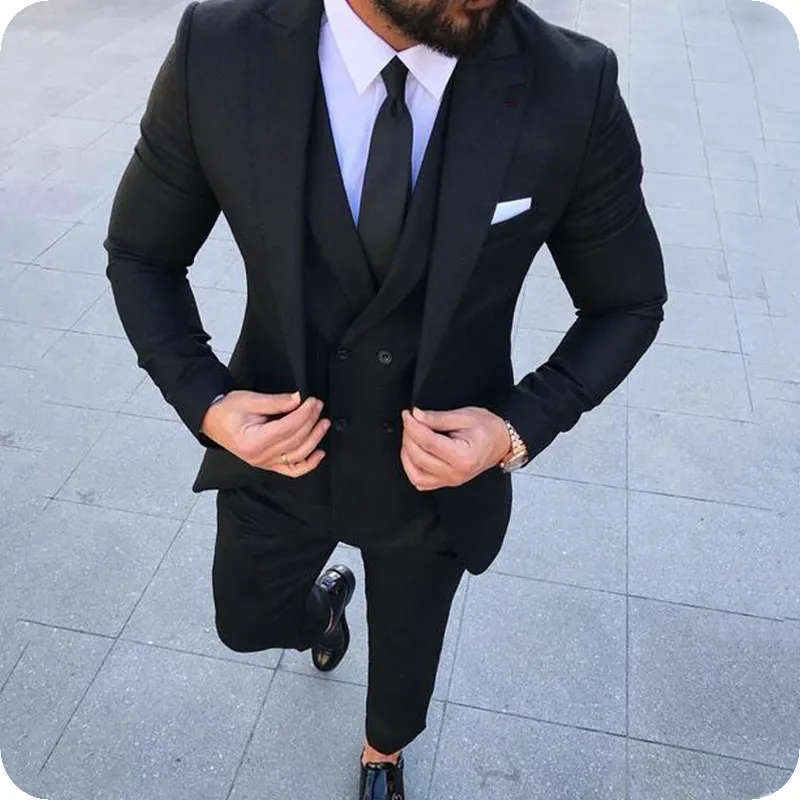 Senaste Coat Pant Design Black Business Men Passar Bröllopskläder för Man Blazer Groom Wear Tuxedos Mens Jacket Classic Fit Kostym Homme Party