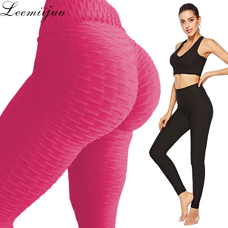 Leemiijuu leggings esporte mulheres ginásio cintura alta empurrar até calças de yoga jacquard fitness legging runging calças mulher apertada