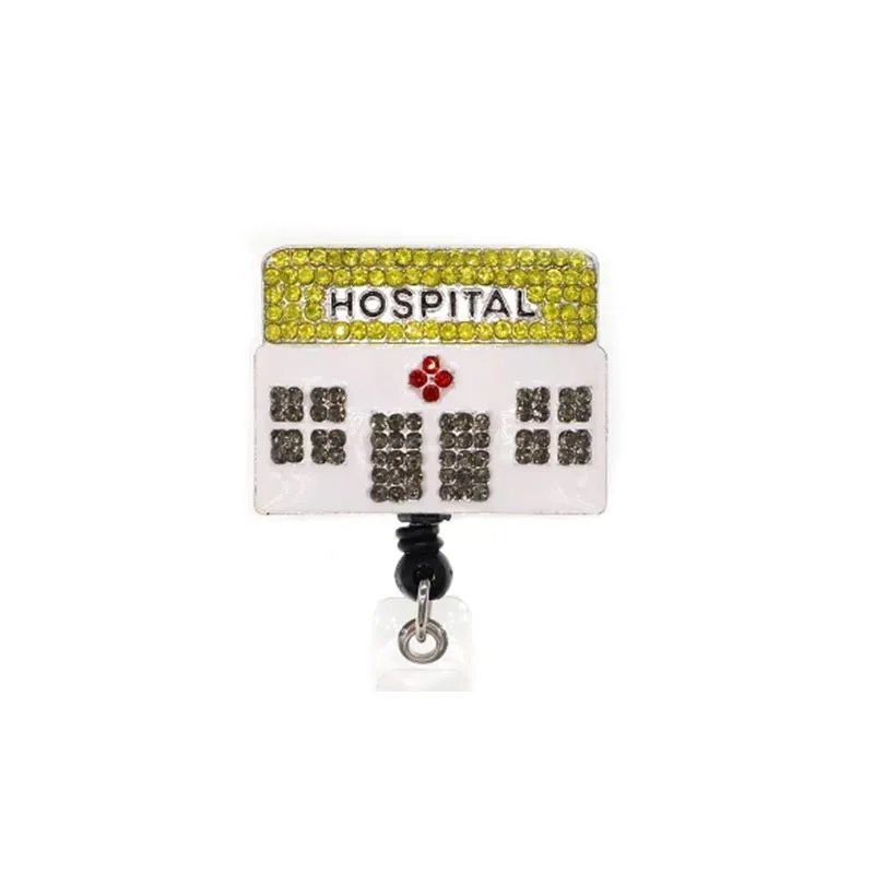 Porte-clés médecin infirmière infirmière strass cristal porte-badge rétractable bobine avec pince crocodile pour accessoires315d