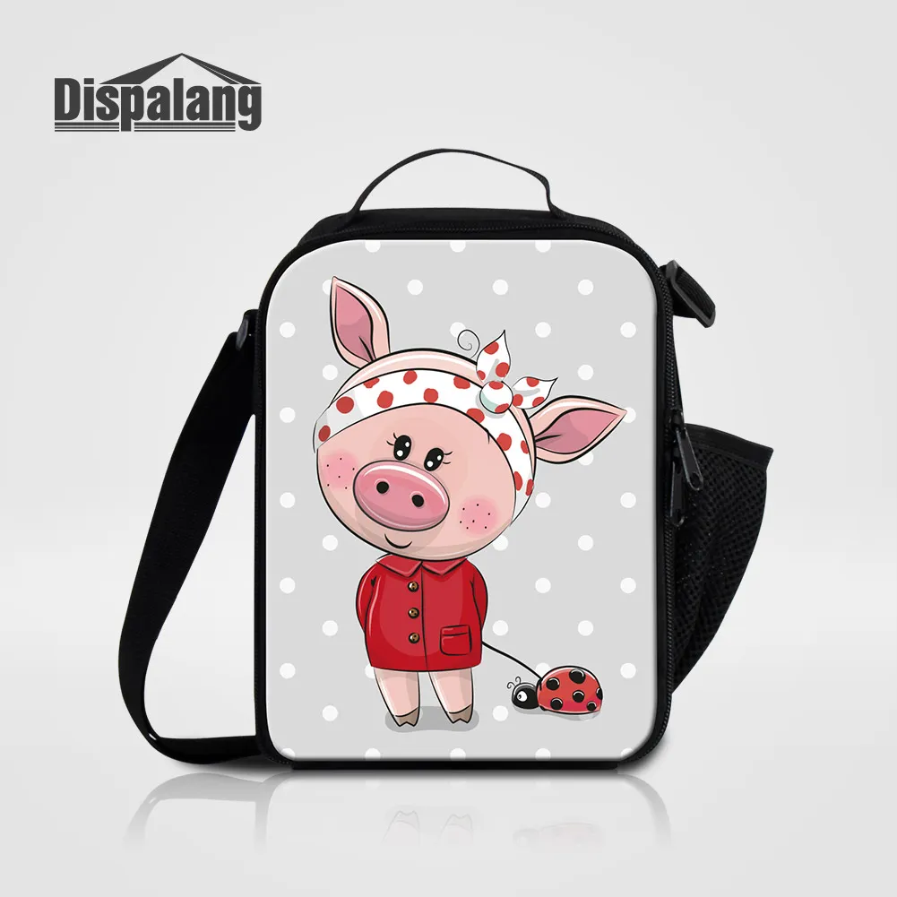 Cute Cartoon Pig Drukowanie Torby Lunch Dla Dziewczyn Chłopcy Mały Zipper Przenośny Food Cooler Lunch Worek Dla Dzieci Kid Messenger Ice Packs