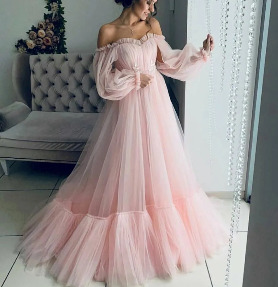 2019 Sky Blue Prom Dresses Sweetheart A Line Poet Long Sleeves Formal Evening Gowns Floor Length Plus Size vestidos de fiest