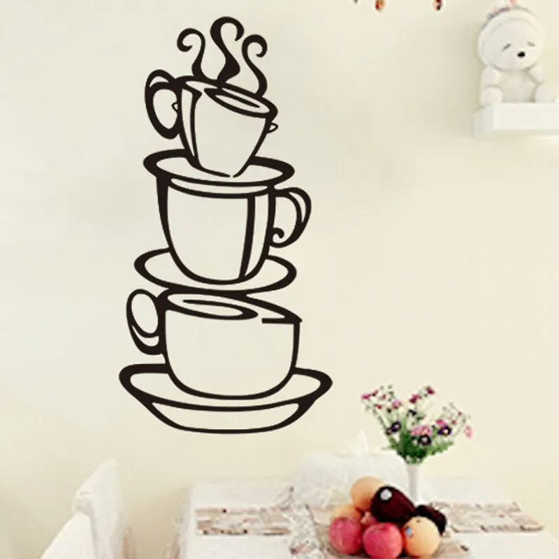 الكلاسيكية مطبخ البيت فنجان القهوة ملصقات الحائط القابل للإزالة الفينيل صائق جدارية جدار ملصقا ديكور المنزل جدار زخارف 38 * 21 سم