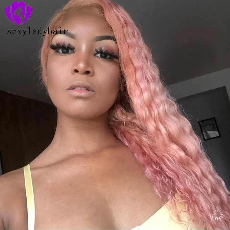 360 Lace Water Wave Pink Lace Front Wig Pink Color Long Heat