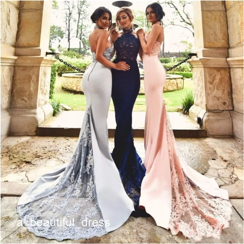 Halter Bridesmaid Dress Bridesmaids Sleeveless Cheap Bridesmaid Dresses Under 50 Mermaid Sweetheart Lace Beaded Long Wedding Party Dresses