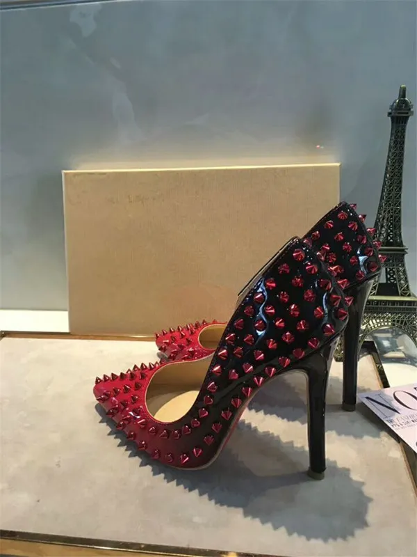 Классические туфли Red High Kate Heels Bottom Luxury women Designer Back Лакированная кожа серебристого цвета с острыми красными пальцами подошвы 6см 8см 10см 12см каблуки Туфли-лодочки Бесплатная доставка 677