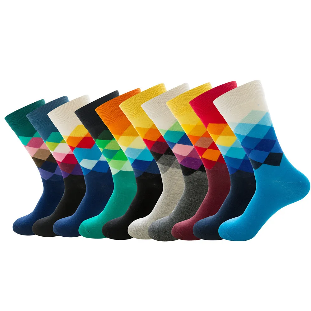 10 Çift / grup Degrade Renkli Penye Pamuk Çorap Rahat Moda Sonbahar Ekip Çorap Erkek Nefes Hip Hop Çorap