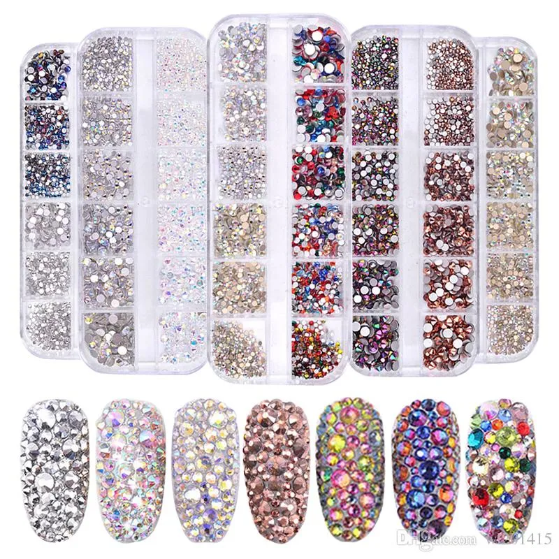 SS4-SS16 Flatback AB Crystal Nail Art Decoration Multi Size 3D Glass Rhinestones Mixed Colors Charm Gems DIY Nails Accessories