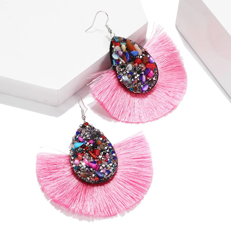 Gros- Déclaration Secteur Gland Boucles D'oreilles Vintage Ethnique Goutte Dangle Fringe Bijoux De Mode Druzy Boucles D'oreilles Femmes Bijoux Cadeaux