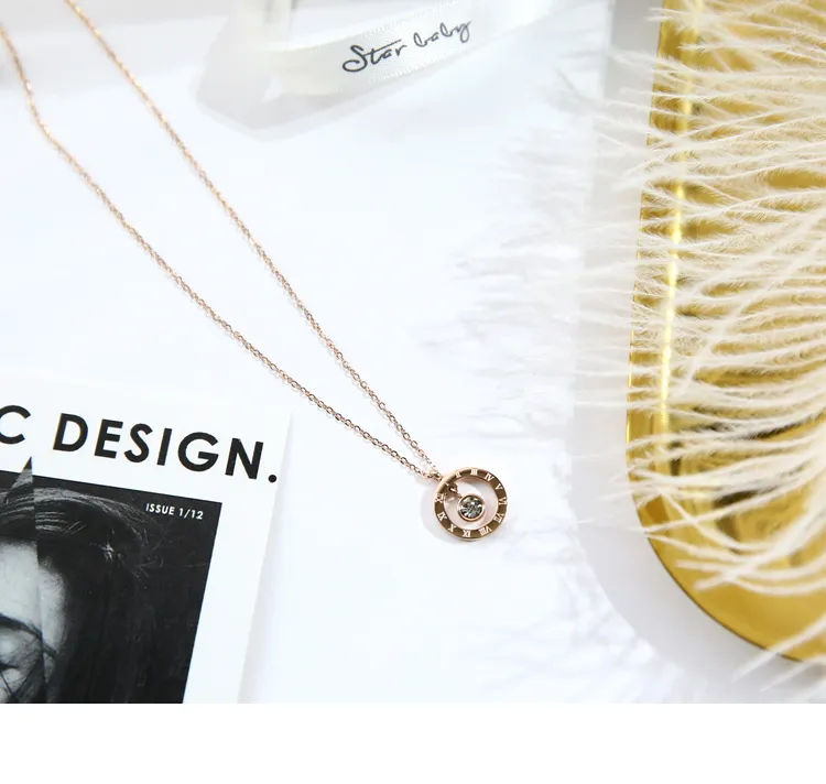 Fashion-Japonia i Korea Pierścień Klamra Tytanowa Stalowa Naszyjnik Dziewczyny Nie znikają Kolor Półprodukt 18K Rose Gold Color Moda Osobowość Koreańska