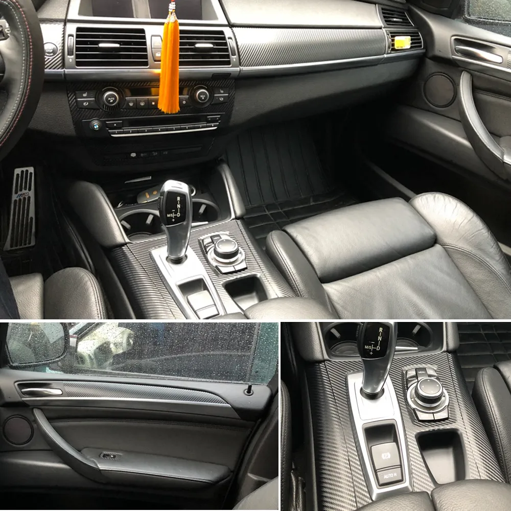 Autozubehör Echte Kohlefaser kompatibel mit BMW X5 X6 E70 E71 Auto  Interieur Dekoration Streifen Rahmen Abdeckung Trim Decal Aufkleber  Aufkleber