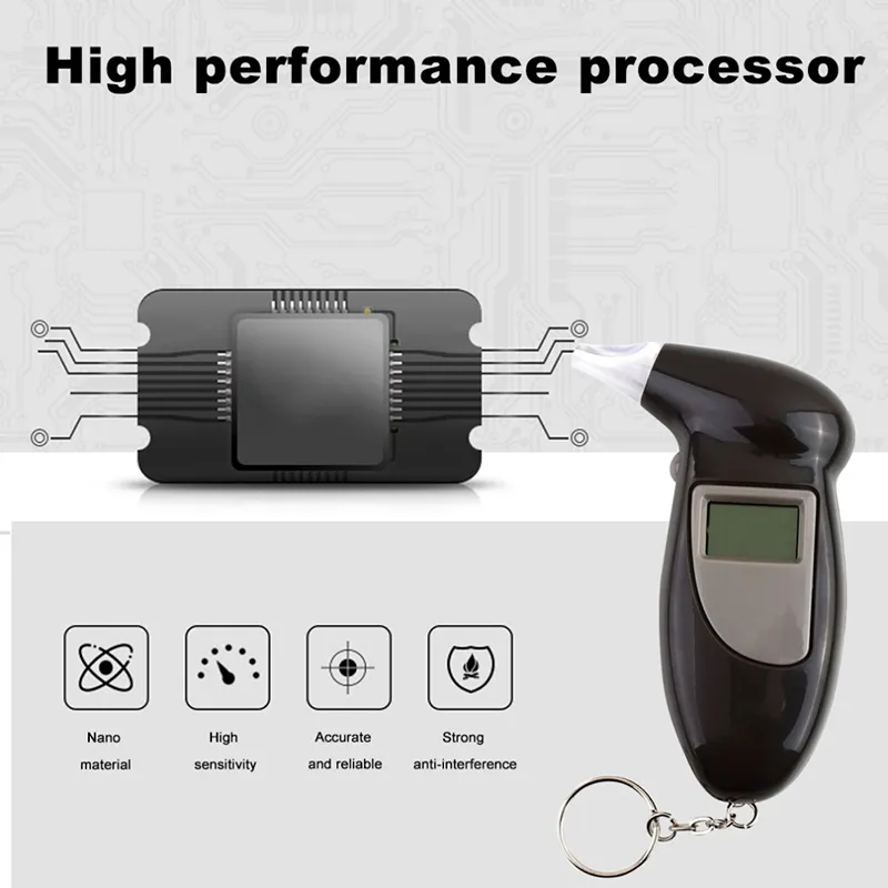 Teste de alcoolismo automotivo Testador digital de álcool Portátil Display LCD Bafômetro Analisador Alerta policial Bafômetro Bocais Dispositivo