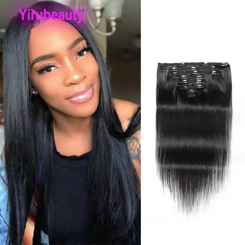 Malaysian Human Hair Silky Straight 120g Natural Color Clip In Hair Extensions 120g/set Clip On Soft 8-24inch