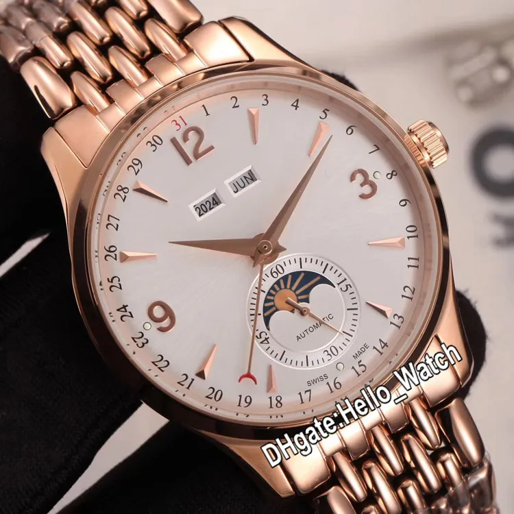 New Mater Calendrier Perpétuel Ultra Mince 1263520 1552520 Phase de Lune Automatique Montre Homme Cadran Blanc Or Rose Bracelet Montres Hello_Watch