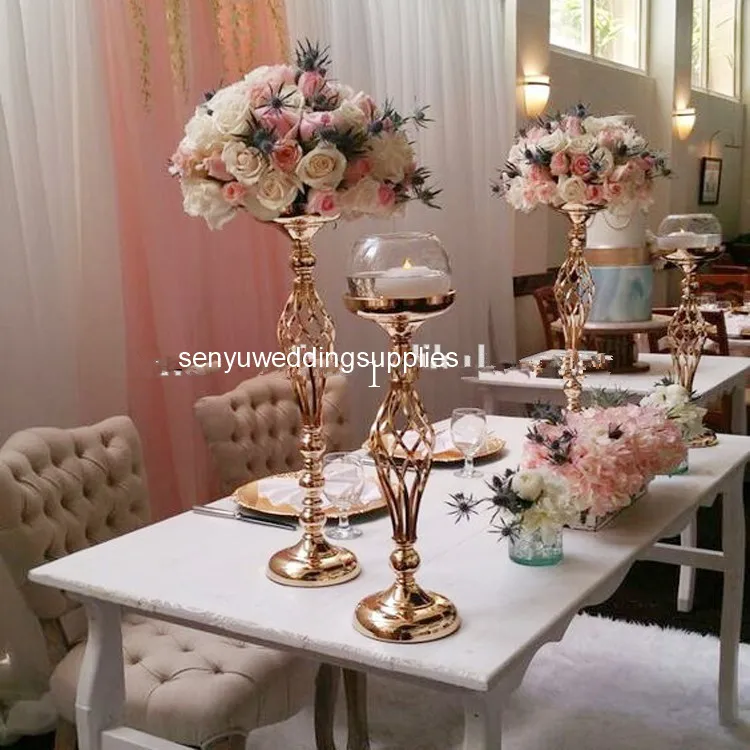 cuanto más cantidad, el precio más barato) Floreros de centro de mesa de vela de oro de boda para centro de mesa de boda soporte floral tabe decoración senyu0186