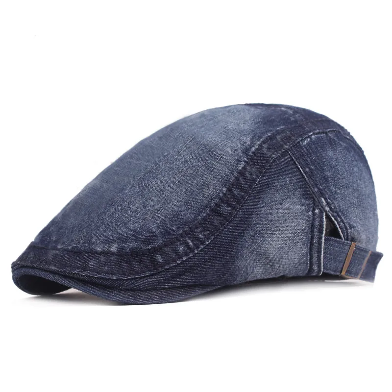 Denim Beret Casual Women Jeans Hat tvättade tyg nödställda män solhat golf kör cabbie hatt newboy platt murgröna sommar vår mössa