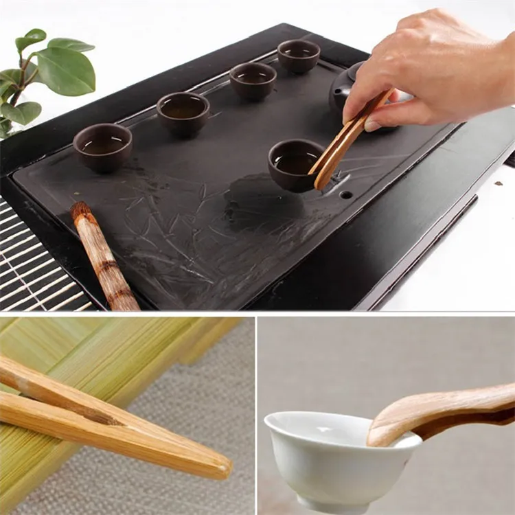 Natural Bamboo Tea Clip Handmade Tea Tweezer Chinese Wooden Kongfu Tea Tools Multifunction Bacon Salad Sugar Food Toast Tongs