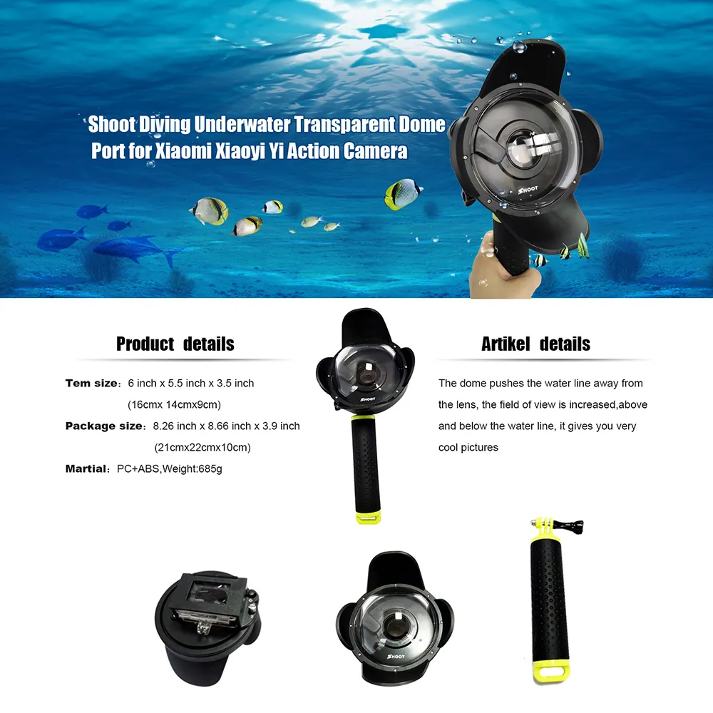 SHOOT Portable Diving Fisheye Dome Port Accessoire pour Xiaomi Yi Diving Camera Sports Action Cam Underwater avec Floaty Grip