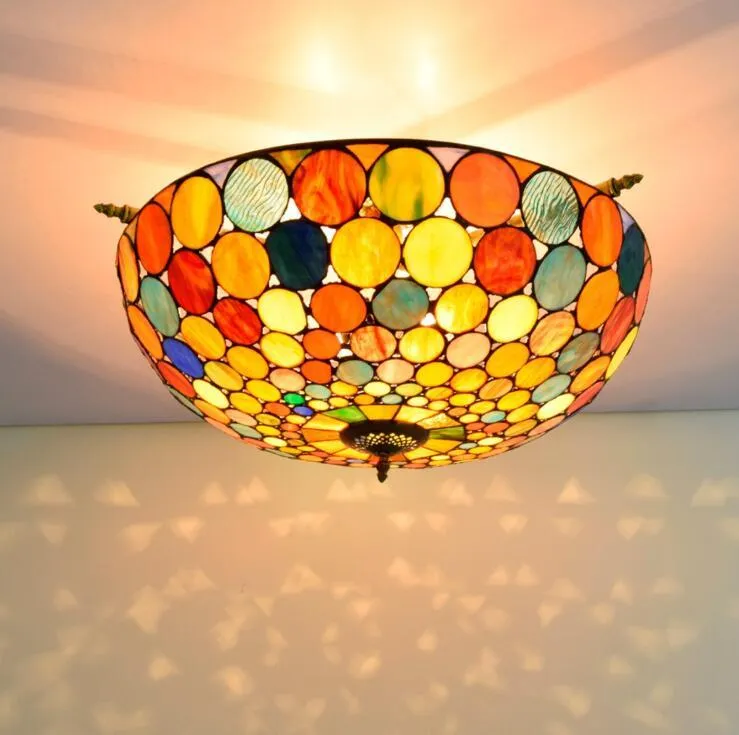 European retro lamps light Mediterranean Tiffany stained glass decorative living dining room large semi-ceiling lamp bar garden