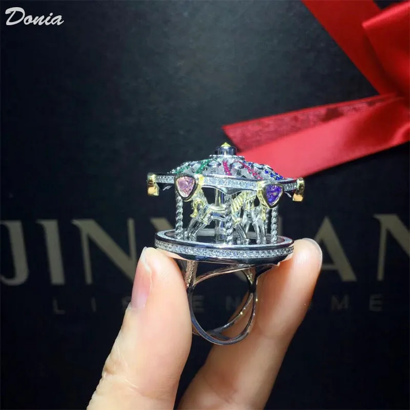 Donia jewelry luxury ring fashion exaggerated carousel copper micro-inlaid color zircon handmade gifts from European and American creative designers