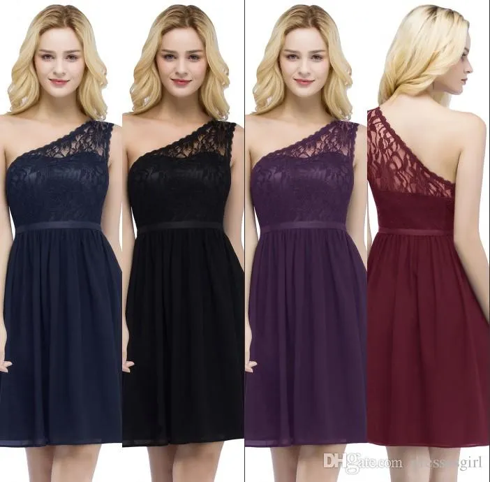 Sexy One Shoulder Lace Party Dresses Burgundy Homecoming Cocktail Knee Length Short Prom Even Wear CPS864