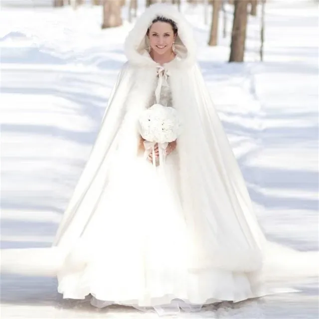 2019 goedkope elegante witte ivoor warme bruids cape winter bont vrouwen jas bruids vloer lengte mantel lange partij bruiloft jas al01