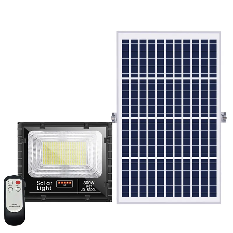 Solar Floodlight 25W 40W 60W 100W 200W 300W Spotlight à prova d'água LED LED lâmpada com controle remoto EUA enviado por porta de porta em porta