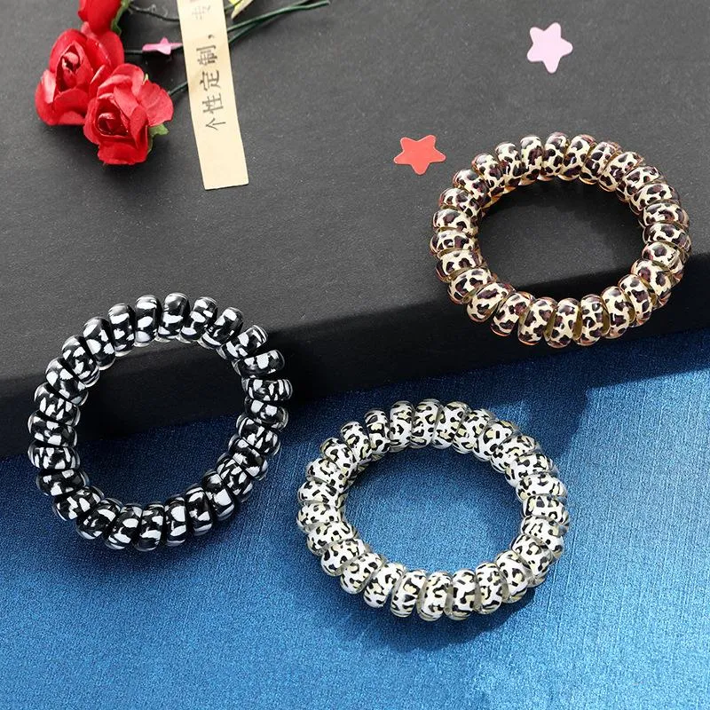 Women Girl Telephone Wire Cord Gum Coil Hair Ties Girls Elastic Hair Bands Ring Rope Leopard Print Bracelet Stretchy Hair Ropes