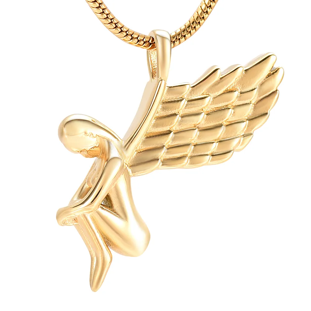 Angel Shape Gold Stainless Steel Cremation Bird Necklace For Women