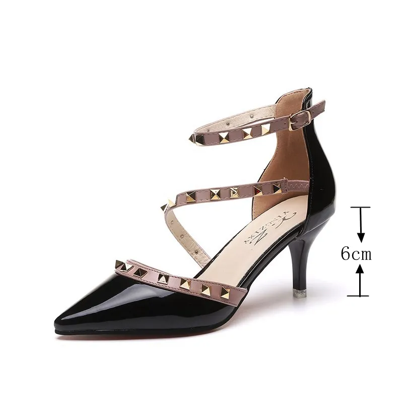 Rivet single stiletto high heels word buckle sandale designer sandal designer slides party shoes women sandals Studded pointed shoes