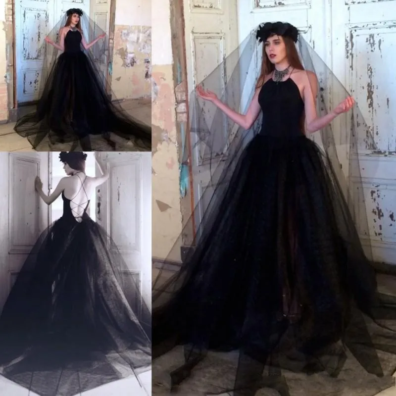 Vintage 2019 Gothic Style Black Wedding Dress Plus Size A Line Wedding