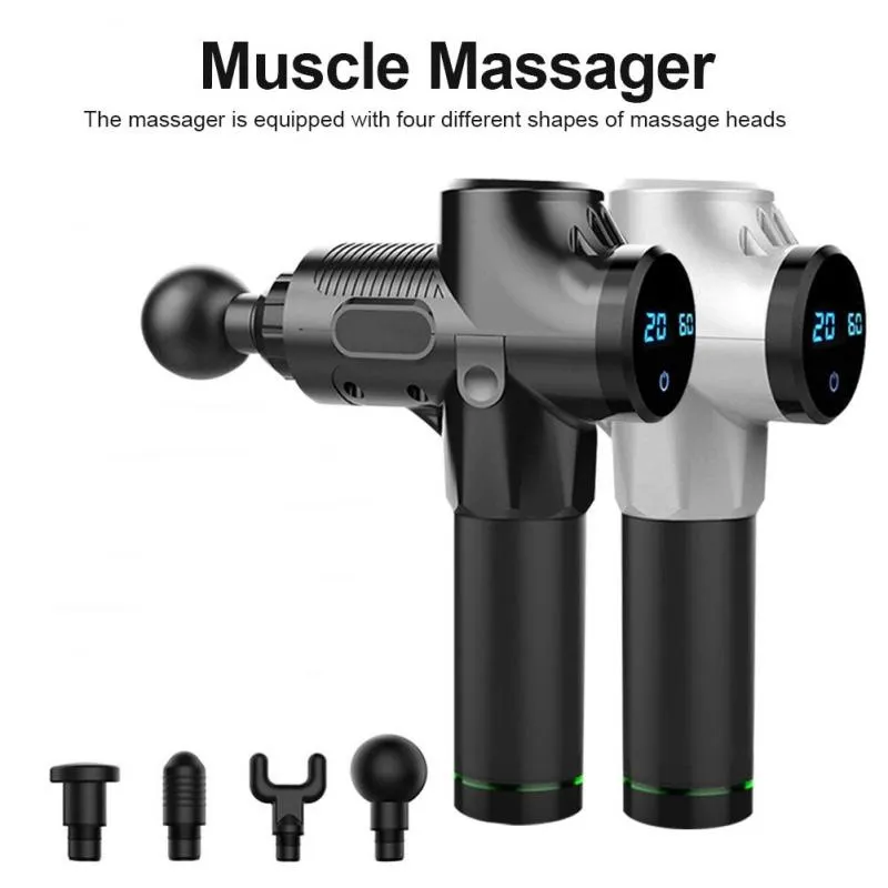 Elektrische spiermassager fascia pistool spier ontspanning fitness apparatuur weefsel massage pistool vormgeven massager 4 hoofden met tas