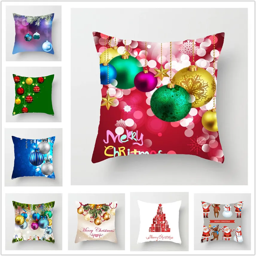 NEW Christmas Burlap Pillow case Christmas Home decoration pillow cover Shams Linen Square Throw Pillowcases Cushion Covers for Bench Sofa