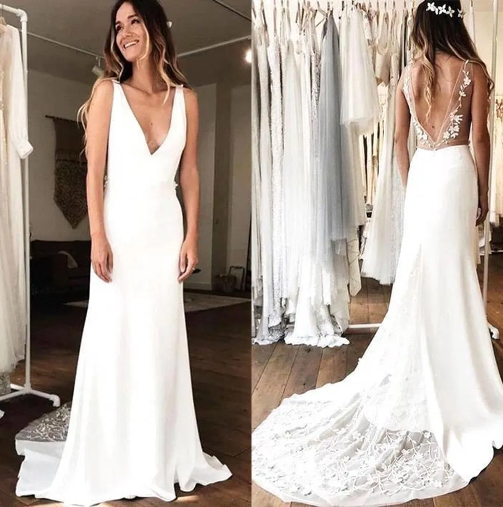 Bohemian Beach Wedding Bohemian Wedding Dress With V Neck, Lace ...