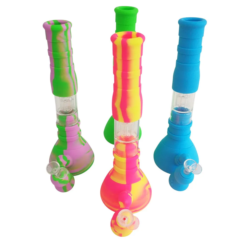 Bécher Silicone Grand Bong 14.4 "Avec 14mm Mâle Verre Cendrier Percolateur Perc Amovible Dab Cire Huile Sèche Herbe Tabac Fumer Des Conduites D'eau