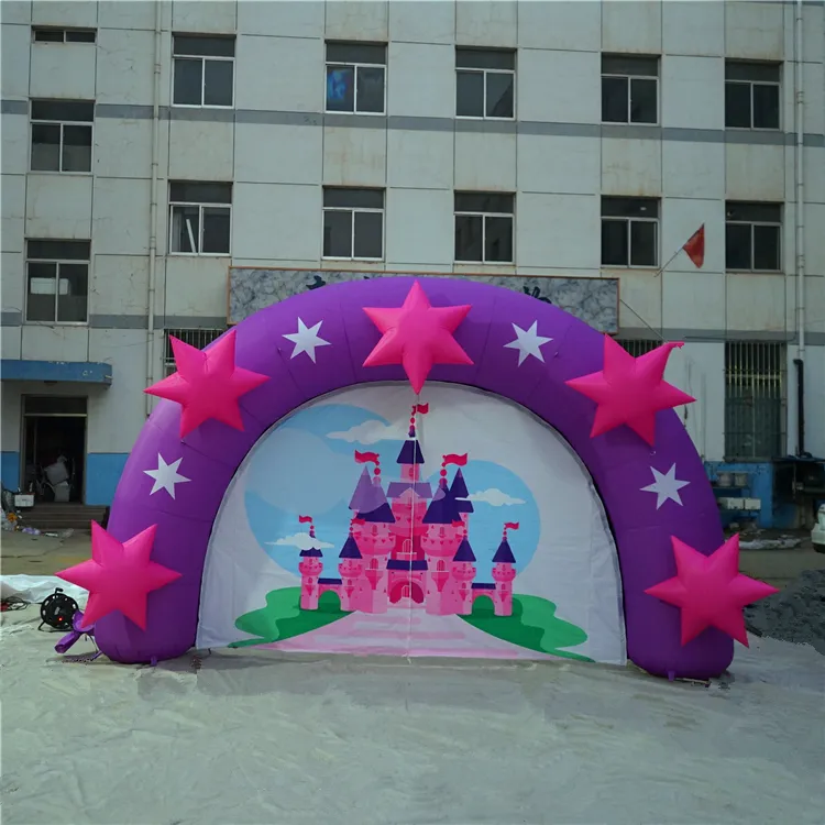 Großhandel 5 m Länge Fancy aufblasbarer Bogen mit Stern und Streifen und Gebläse für Kinder Bühne Event Performance Dekoration