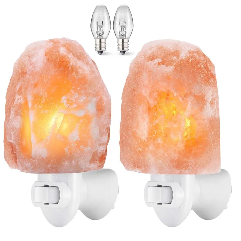 AMIR Himalayan Salt Lamp Set – 2-Pack – Natural Crystal – Hand-Carved – 11.2 Oz – Includes 4 Bulbs (2 Color-Changing) – UL-Approved Plug – Warm Amber Glow – Ideal For Relaxation And Décor