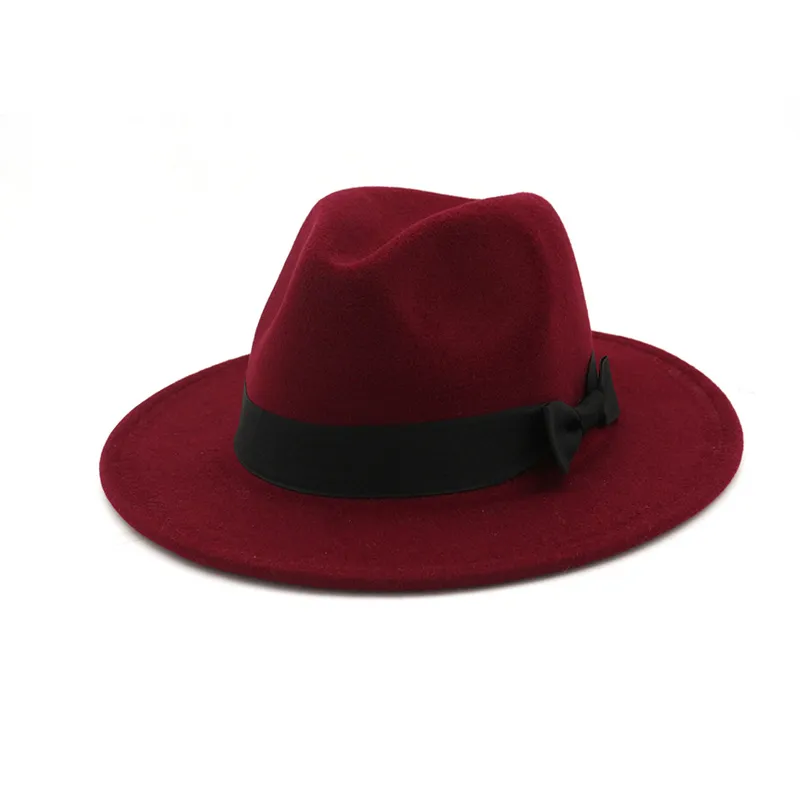 Mode- feutre Fedora chapeau Bowknot bande décoré femmes hommes large bord Panama Jazz chapeaux casquette Trilby
