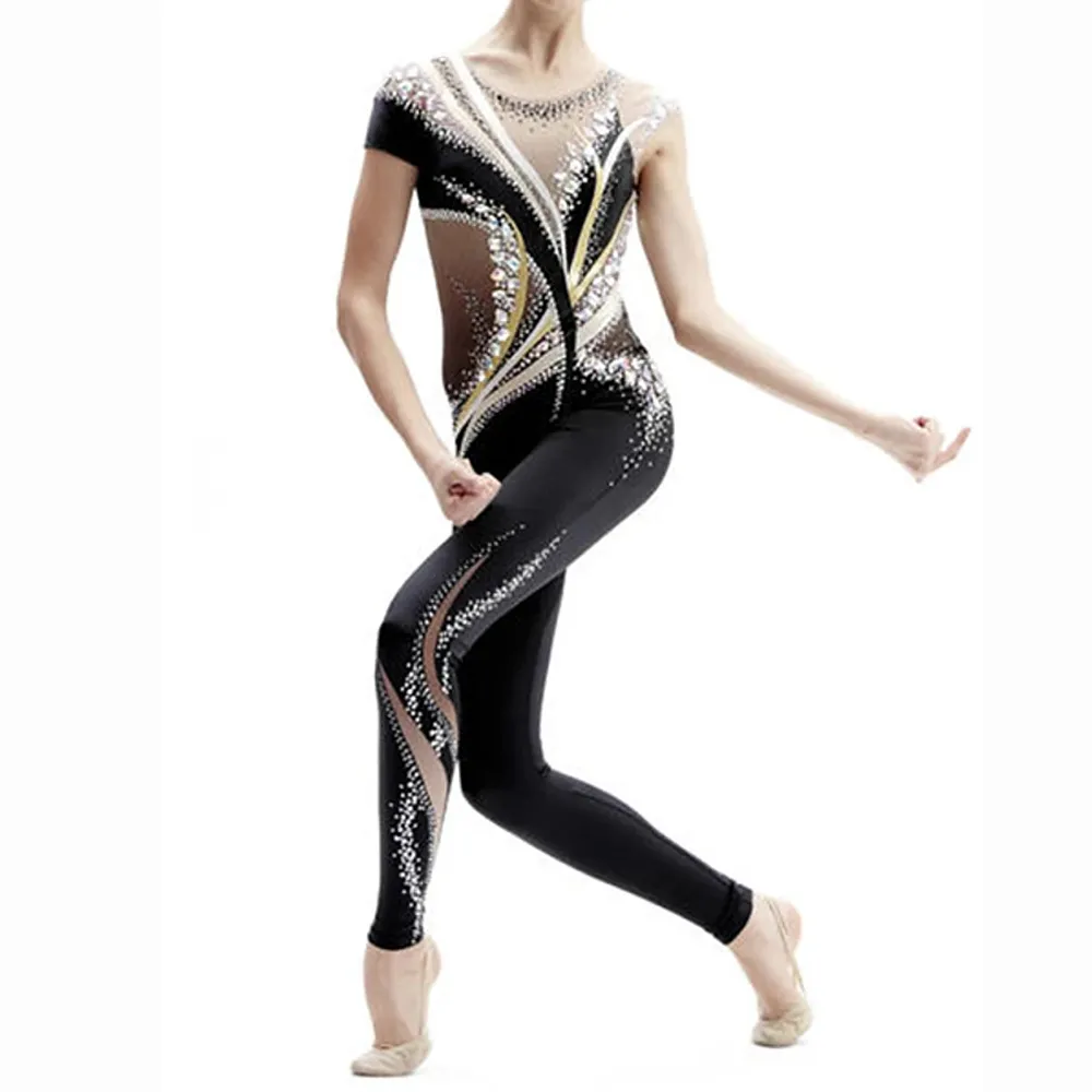 Rhythmic Gymnastics JUMPSUIT Leotards High Elasticity Handmade Jeweled Artistic Gymnastics Leotards Women's Girls' Leotard